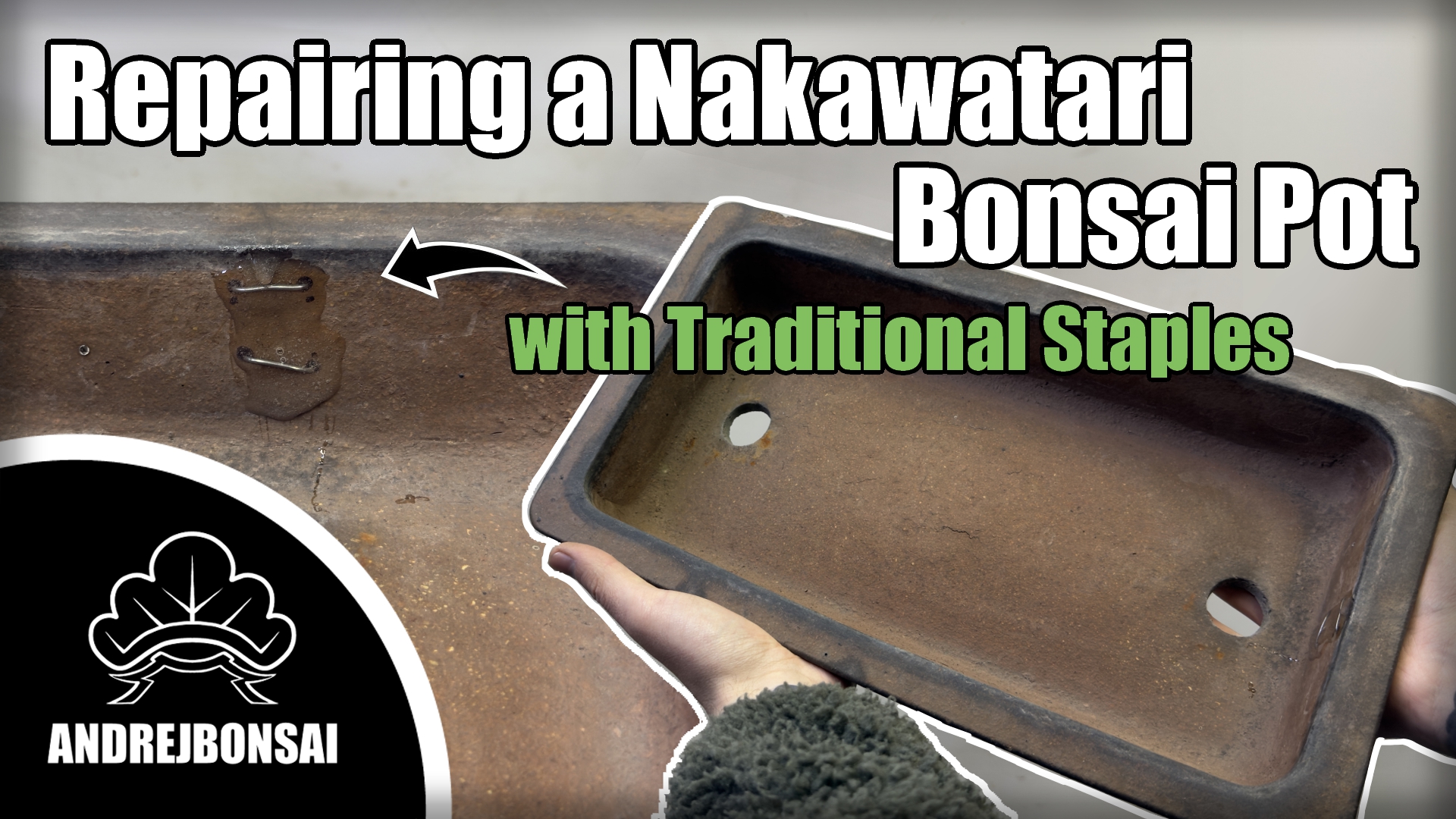 Repairing a Nakawatari Bonsai Pot with Traditional Staples